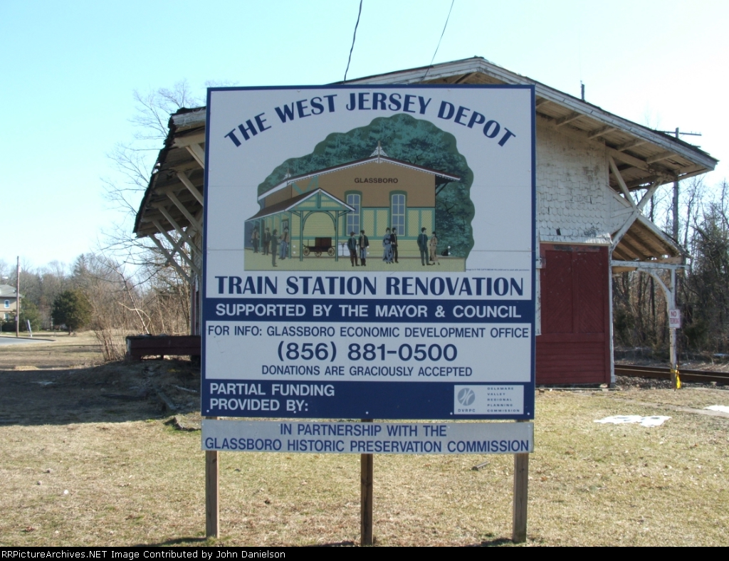 Glassboro station restoration project with station behind it