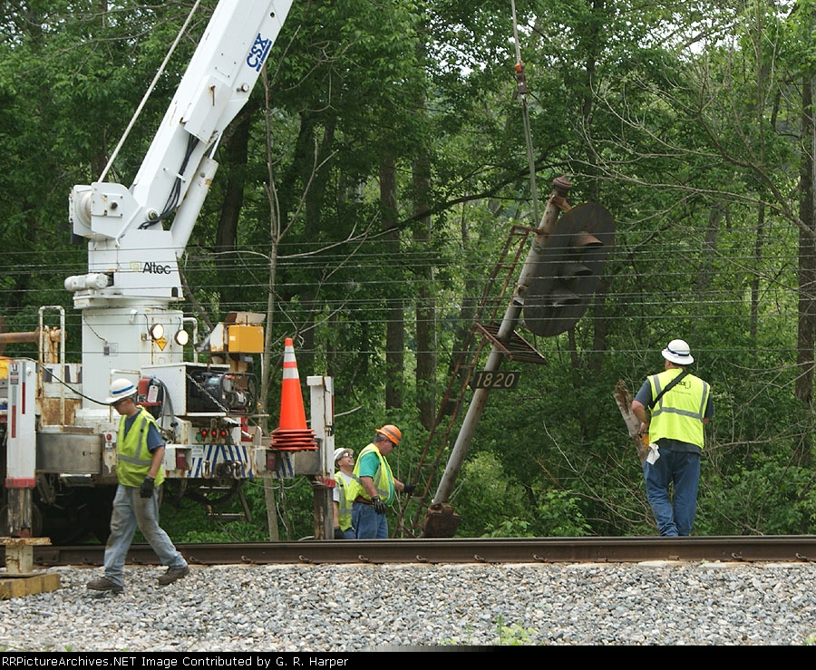 Eastbound signal at Gilmore Mills is taken down.