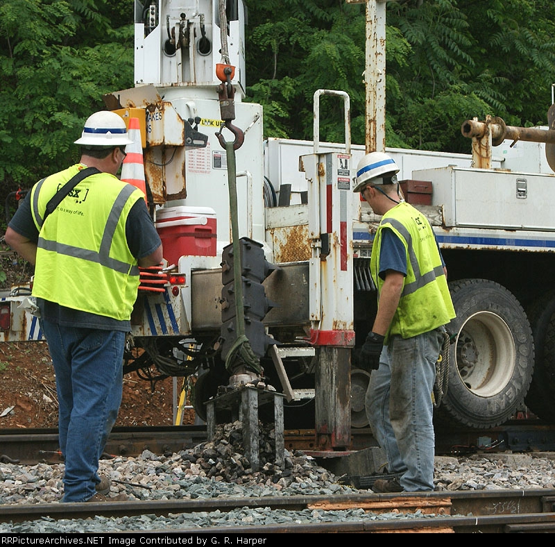 The dwarf signal at the west end of the Alpine siding is yanked out of the ground.