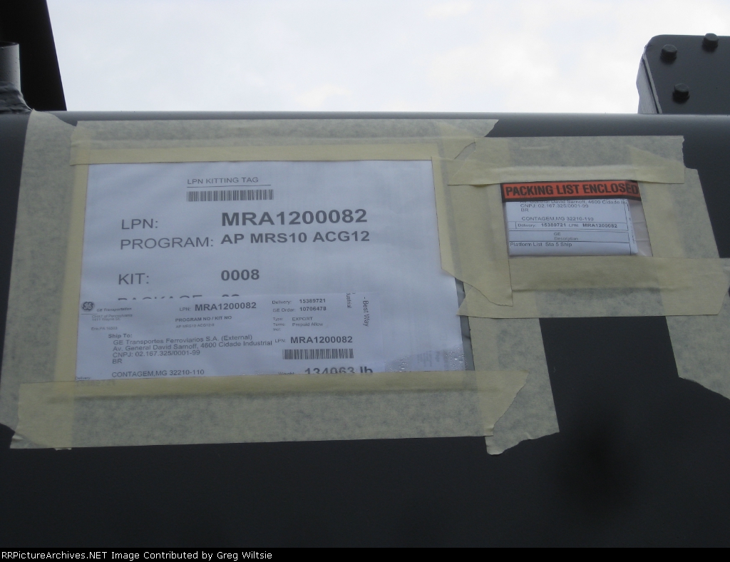 Shipping tags on GE export platform headed to Brazil