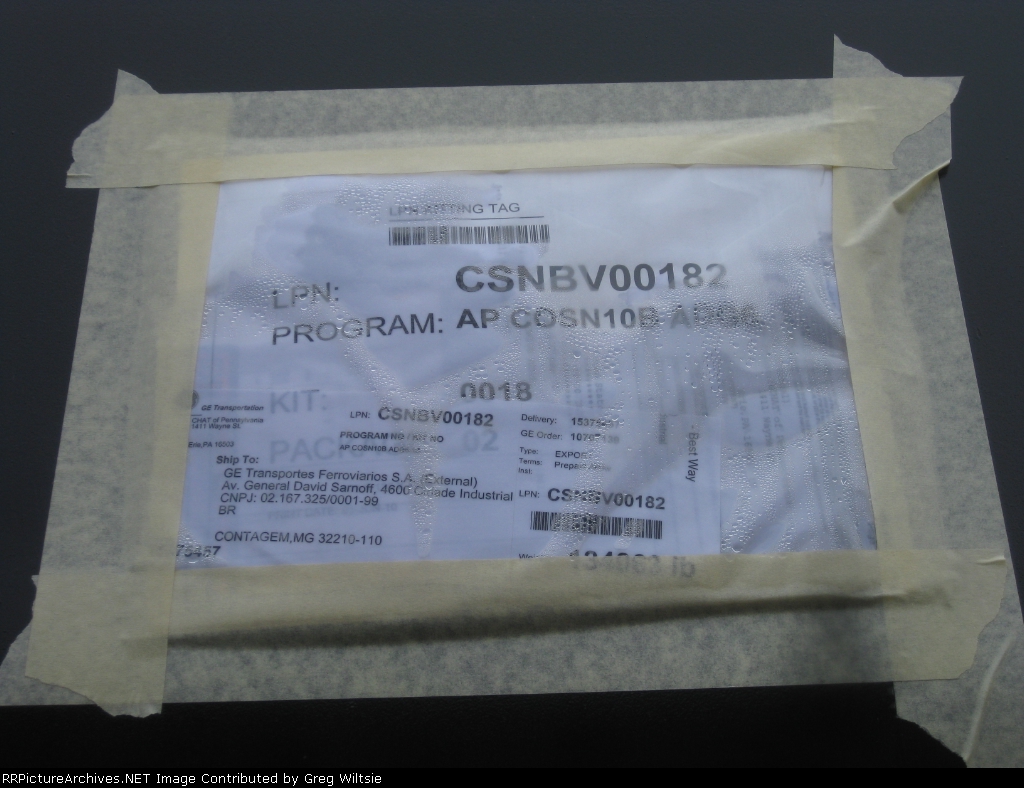 Shipping tags on GE export platform headed to Brazil