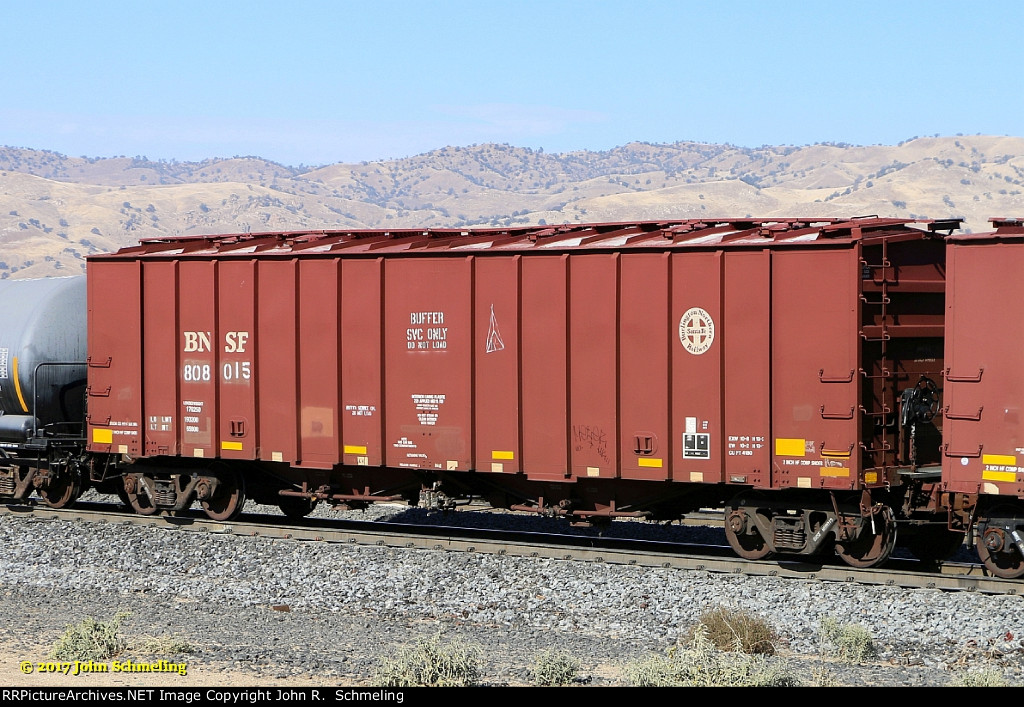 BNSF 808015 (Airslide-Buffer car) at Bealville CA. 21/15/2017