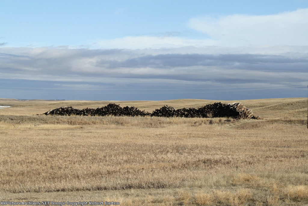 Stacks of Torn-up Ties Line the Former Right-of-Way of the Grenora Sub