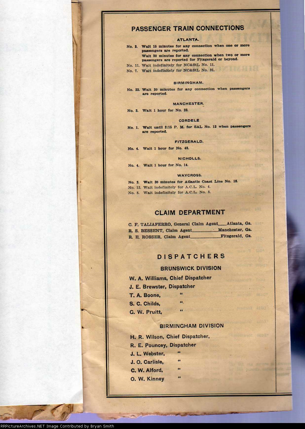 Atlanta, Birmingham and Coast employee timetable