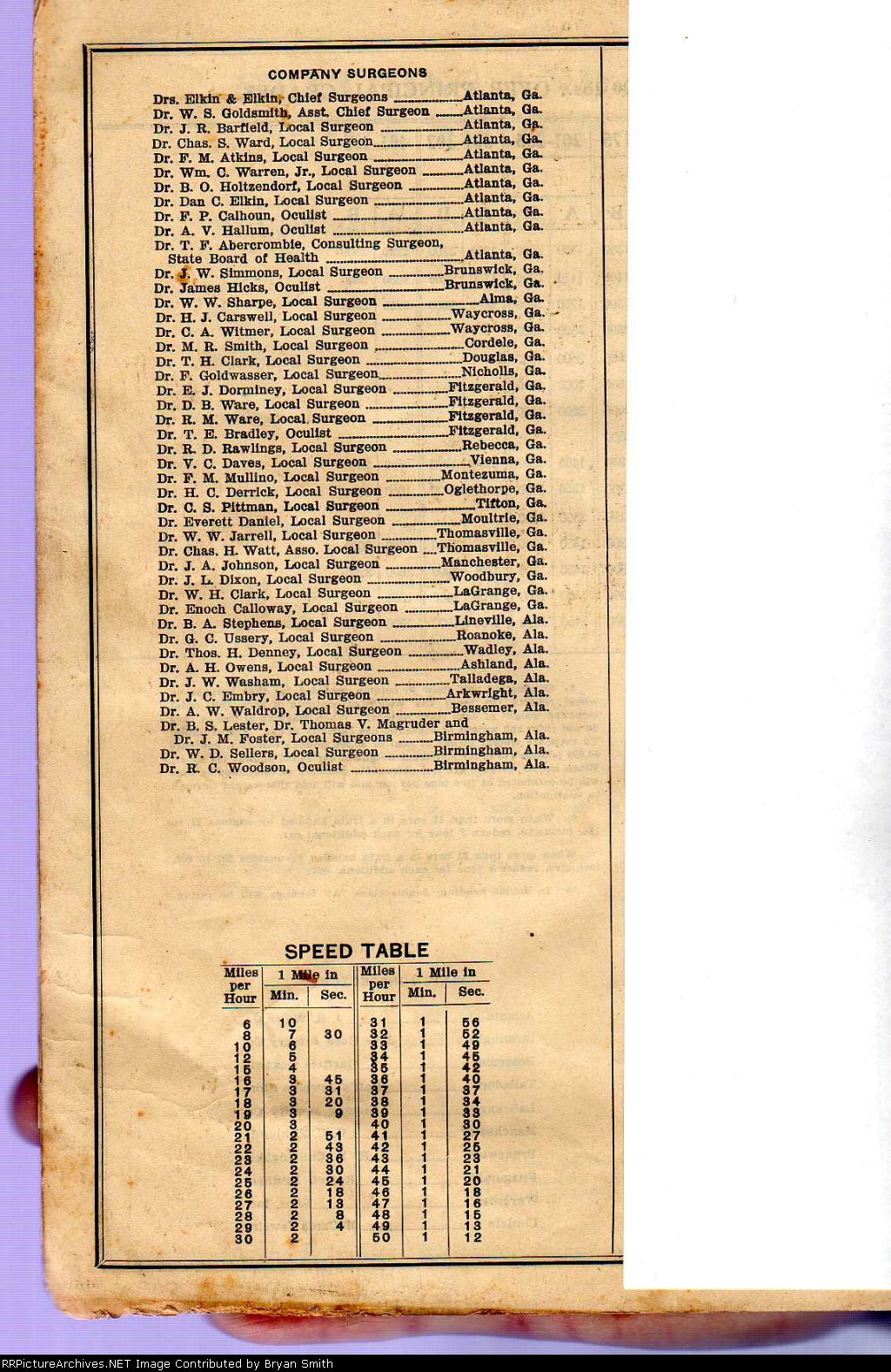 Atlanta, Birmingham and Coast employee timetable