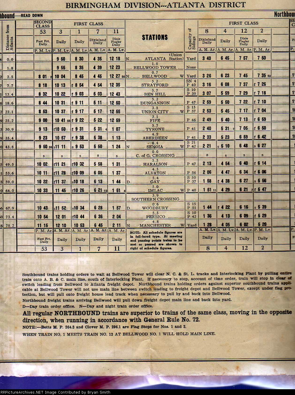 Atlanta, Birmingham and Coast employee timetable