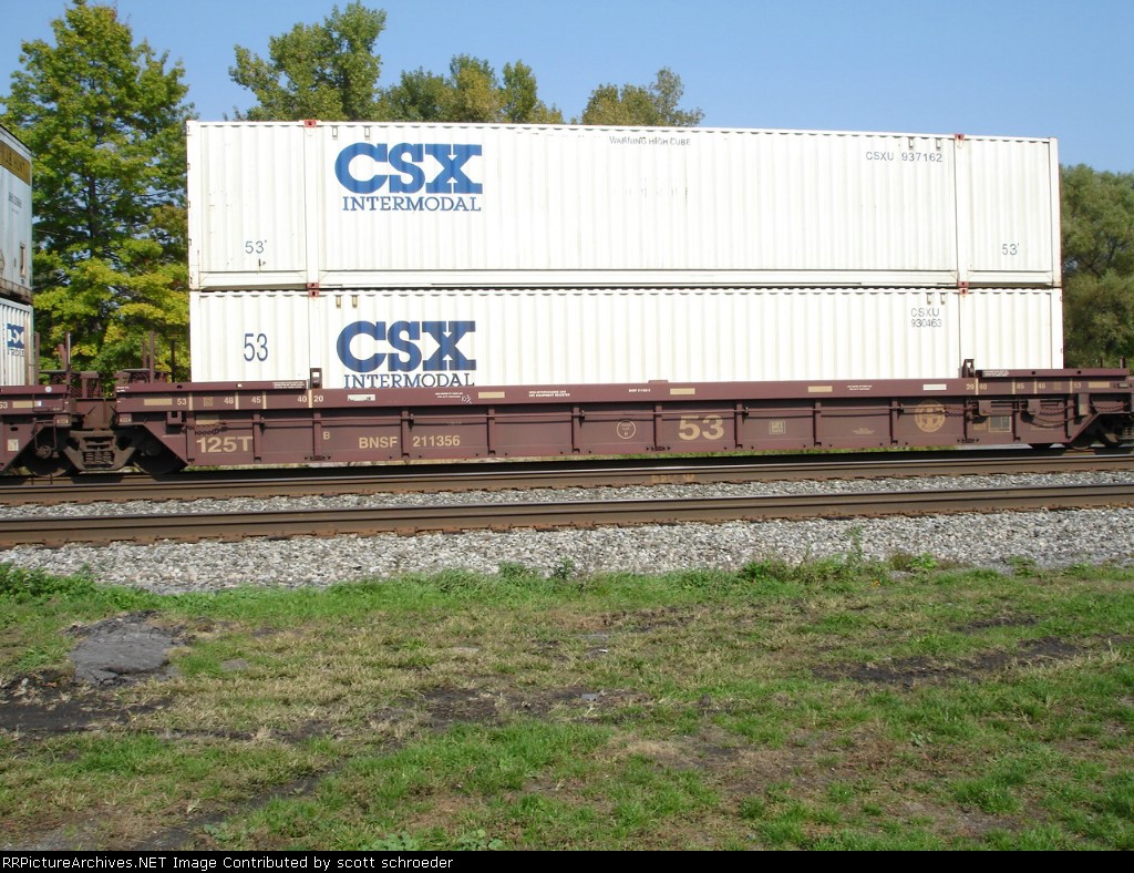 BNSF Double Stackcar 211356B w/CSXU Container's 930463 & 937162 EB