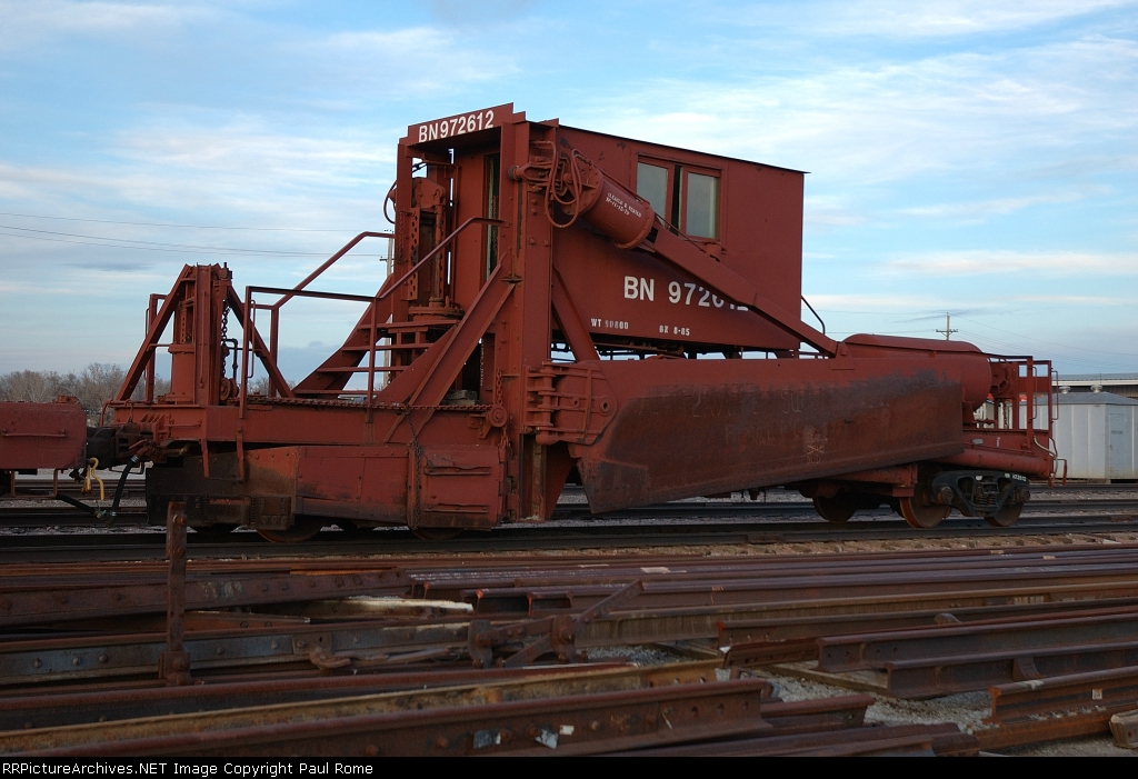 BN 972612, flanger/spreader, at BNSF's Hobson Yard