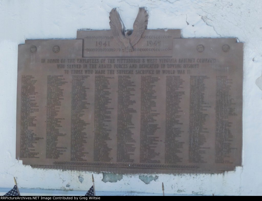 Plaque on monument for Pittsburgh and West Virginia employees who served in World War 2