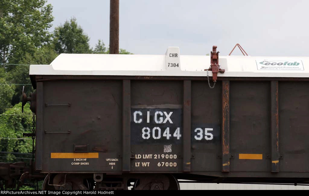 CIGX 804435, showing locking cover for coal ash transport