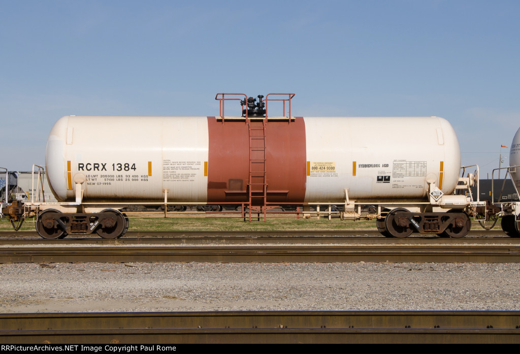 RCRX 1384, hydrochloric acid tank car on the UPRR