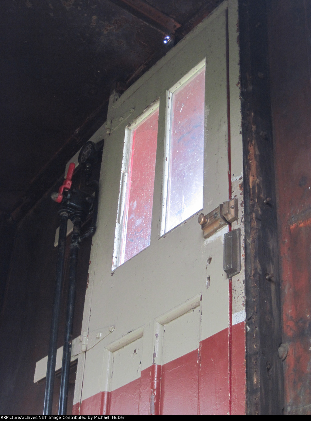 The caboose valve and door of Ironton Railroad caboose #6.