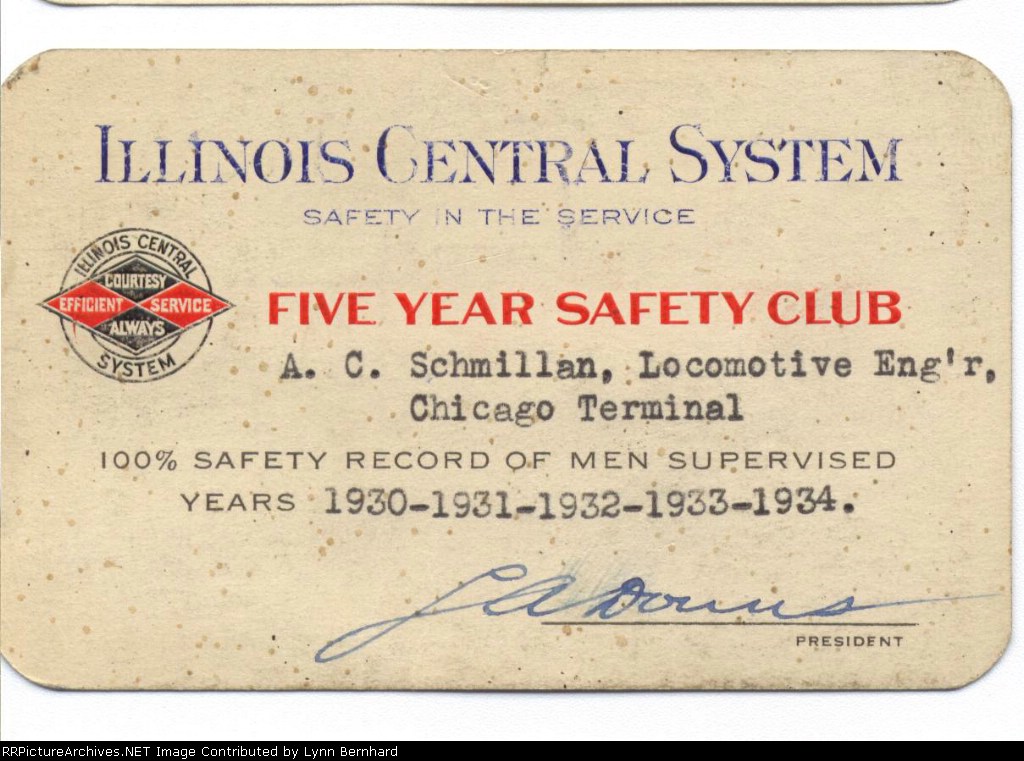 IC Illinois Central System Five-year Safety Award 1934