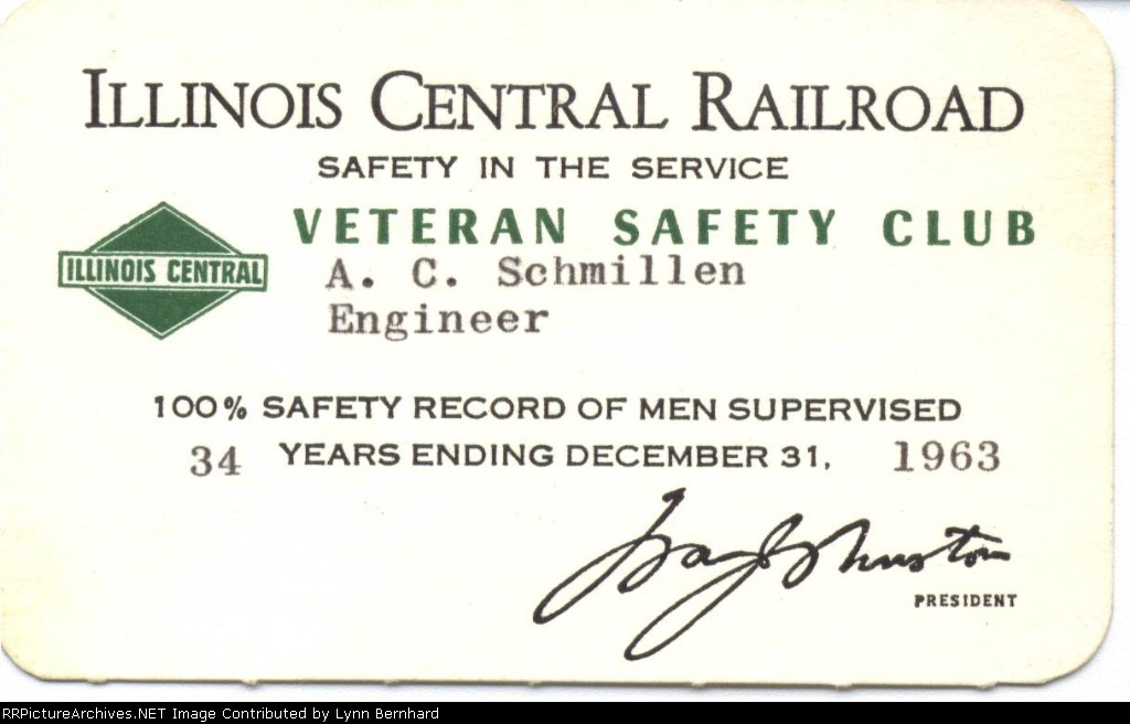 IC Illinois Central System 34-year Safety Award 1963