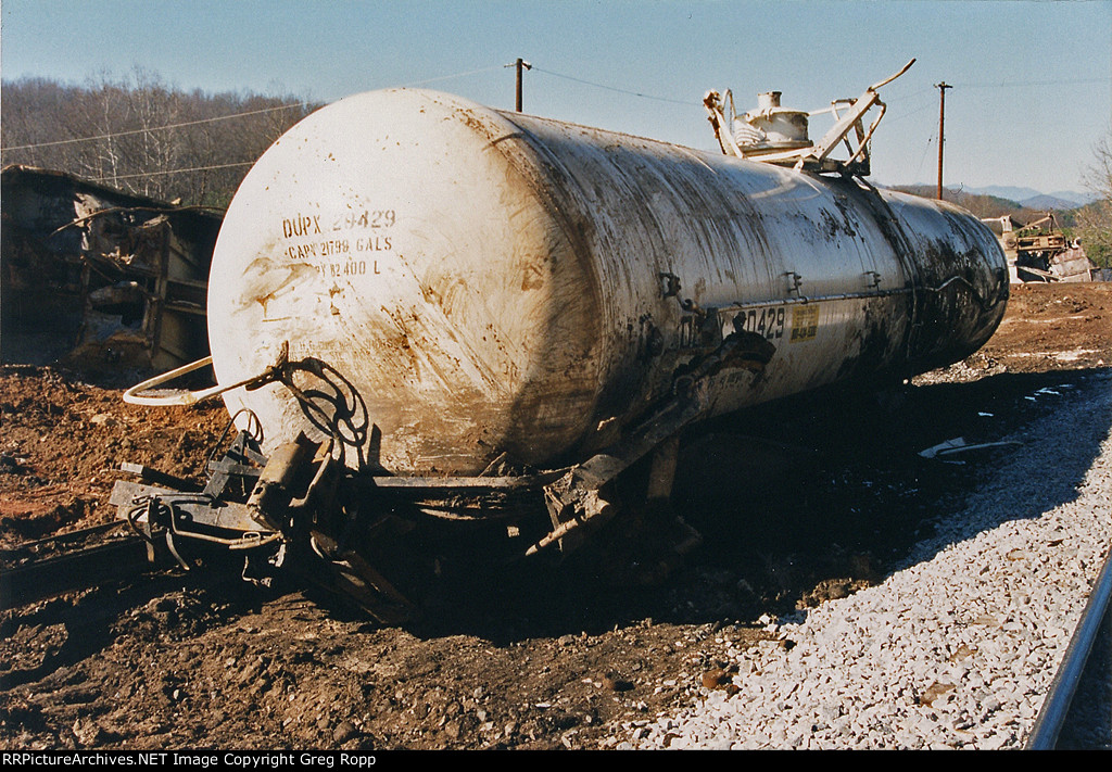Tank car involved in derailment.