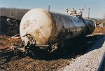 Tank car involved in derailment.