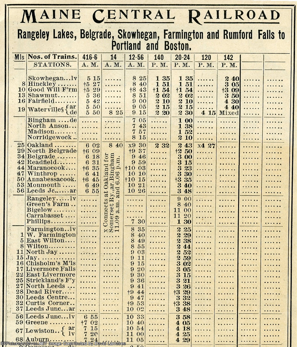 1904 Fall Public Time Table Extract