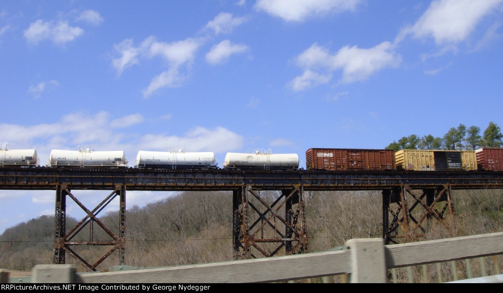 Railroad bridge with mixed freight