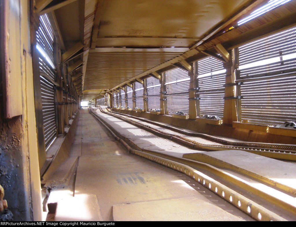 Inside of a tri-level autorack