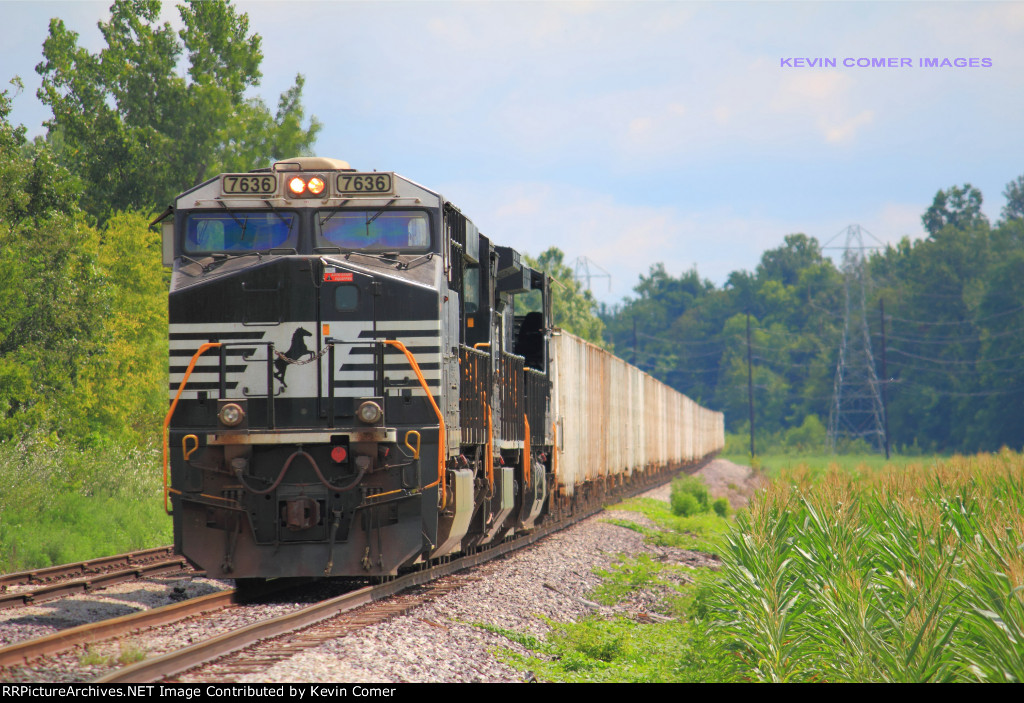 NS empty coal train tied down north of Yankeetown on the Boonville Branch