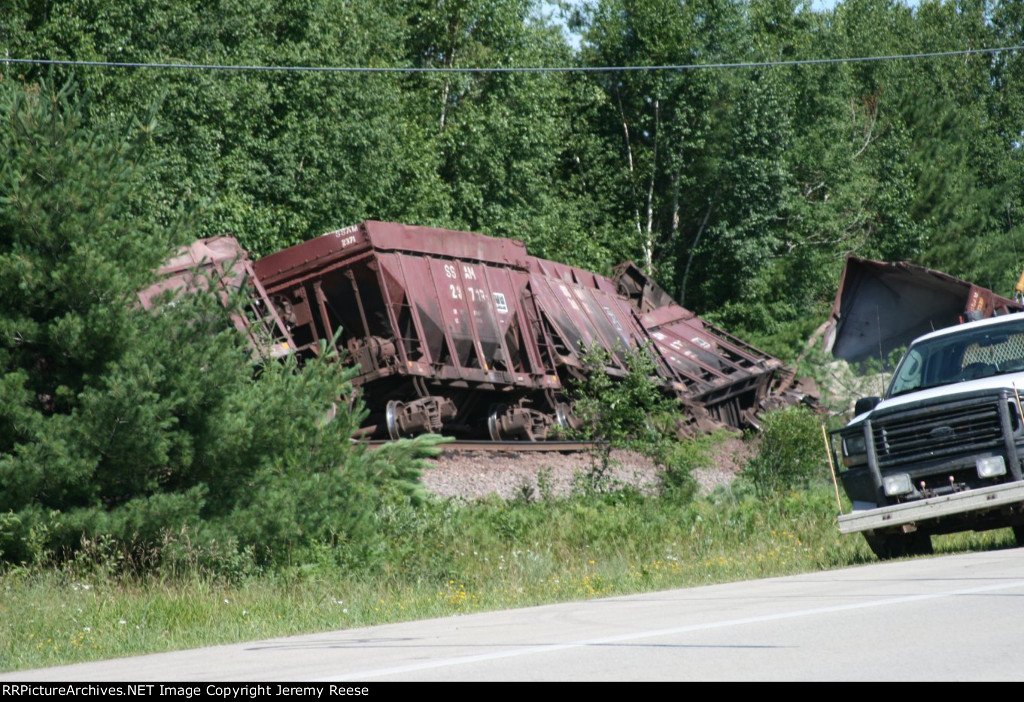 Cars loaded with limestone tipped by Days River Road