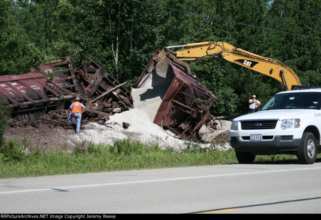 Righting car with limestone still in