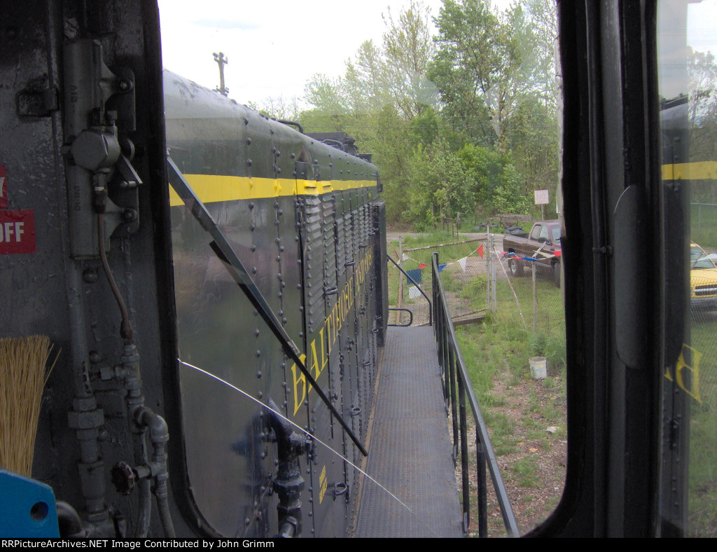 In cab shot of an old locomotive