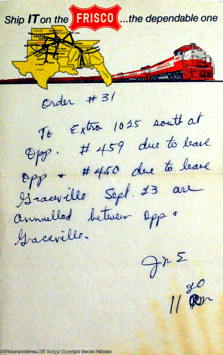 Train order #31 to Louisville & Nashville Extra 1025 South