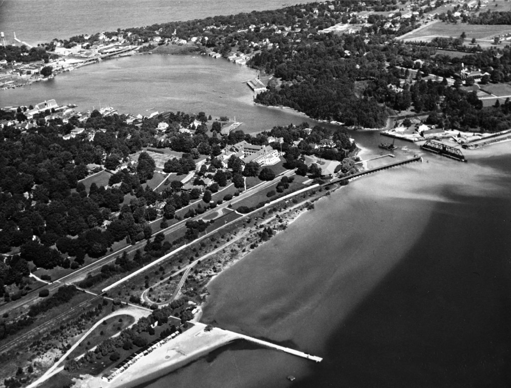Swing bridge, Round Lake and Pine Lake at Charlevoix