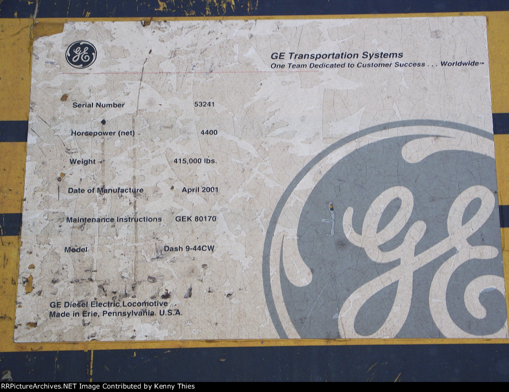 BNSF 5365 Builders Plate