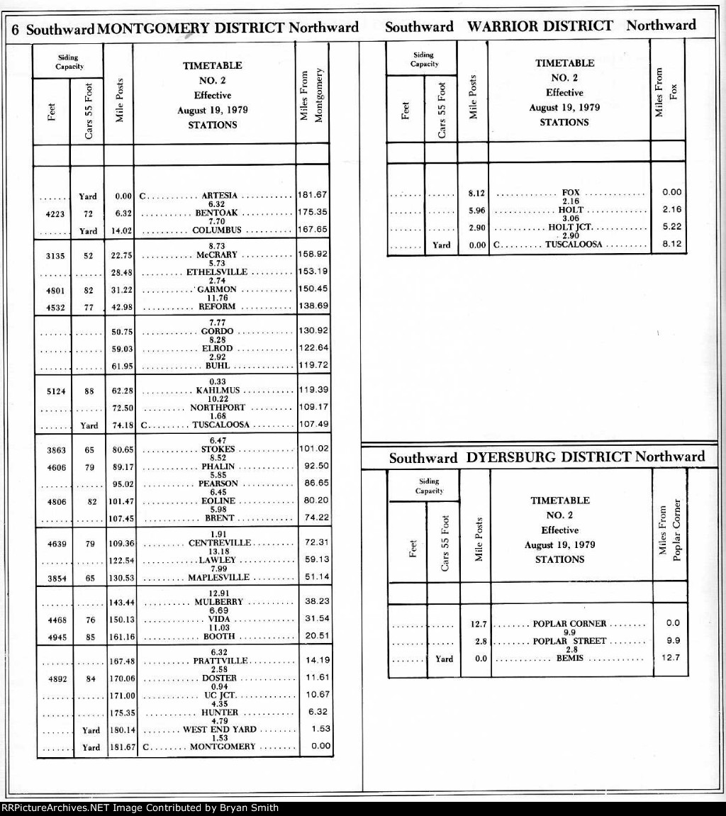 ICG Alabama Division employee timetable dated 8-19-1979