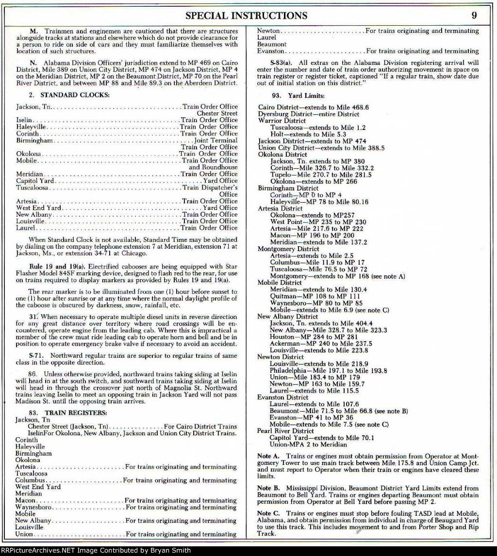 ICG Alabama Division employee timetable dated 8-19-1979