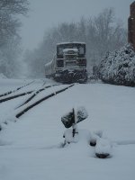 CHS Dinner Train on runby track awaiting next run in snow storm