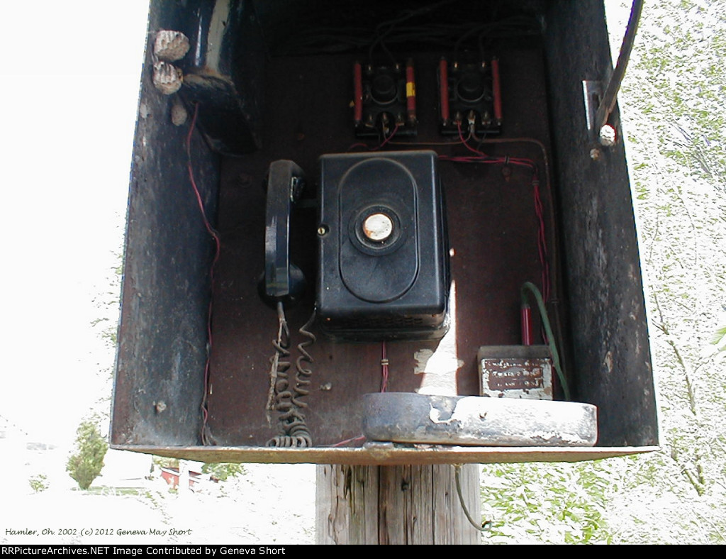 Old Detroit Toledo & Ironton wayside telephone box possibly still in use by Indiana & Ohio Railway, 2002