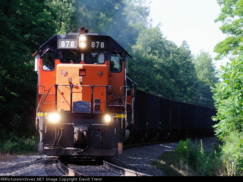 B&LE 878 leads a Southbound loaded ore trainear Pennside road 