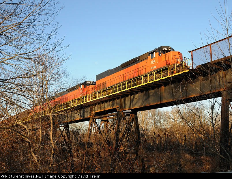 Southbound B&LE 902, 906 & 907 cross Amasa Viaduct with its' loads of ore