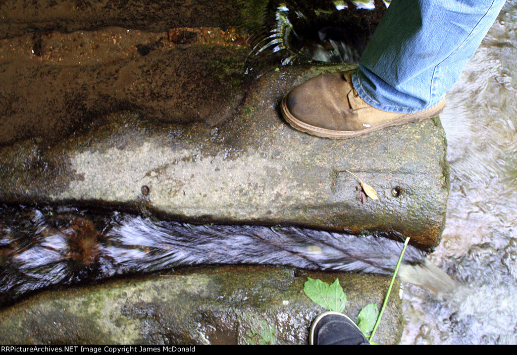 Close up of Baltimore & Ohio original Old Main Line granite sill track remnants