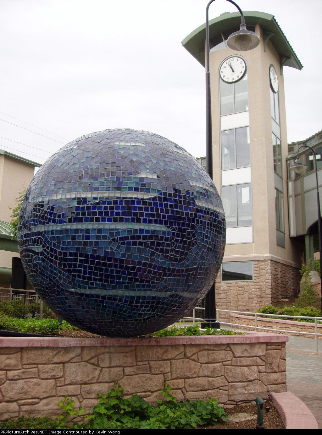 Clock tower and mosaic globe
