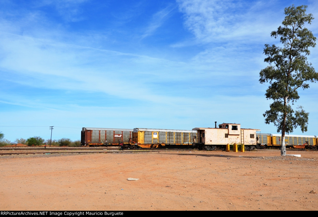 Autoracks, Spine cars and Caboose in Benjamin Hill yard