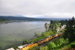 Eastbound U.P. train passes Cascade Locks, OR in the Columbia Gorge