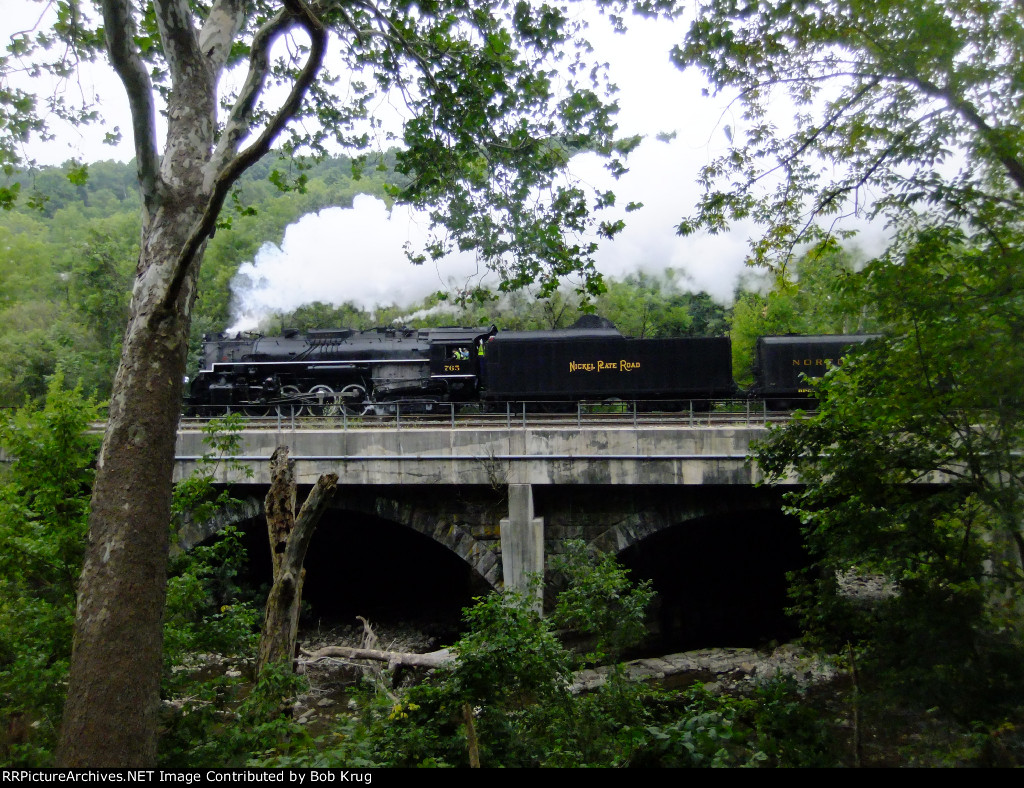 NKP 765 crosses the Little Juniata creek