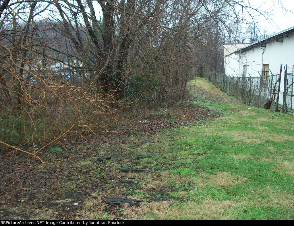 A few cross ties on the former B&O right of way, looking west