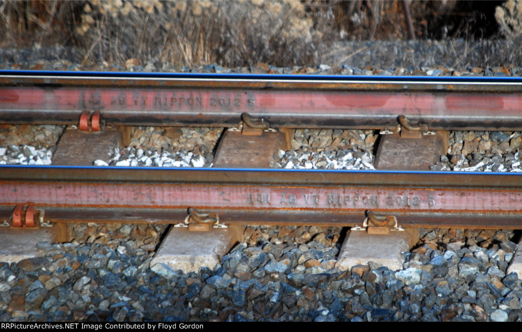 Newly laid 141 lbs NIPPON 2012 rails on curve along Burnt River