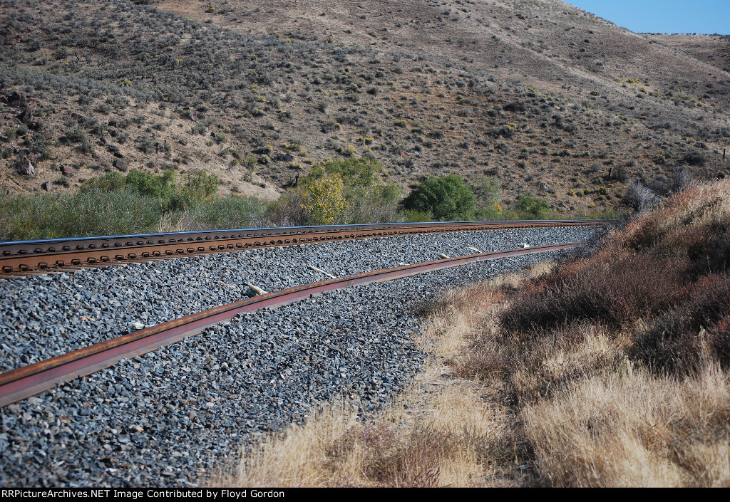 View along UP right of way of old 133 lb rail to be replaced by 141 lb rail along ballast