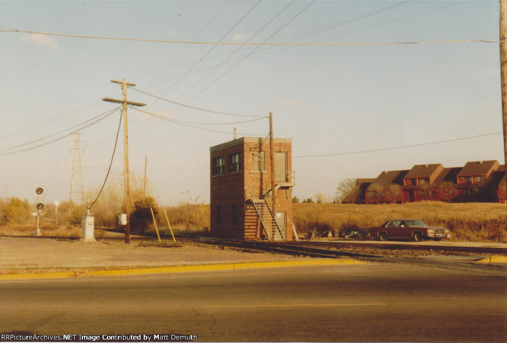 Tower guarding Rock Island and Milwaukee Road crossing.