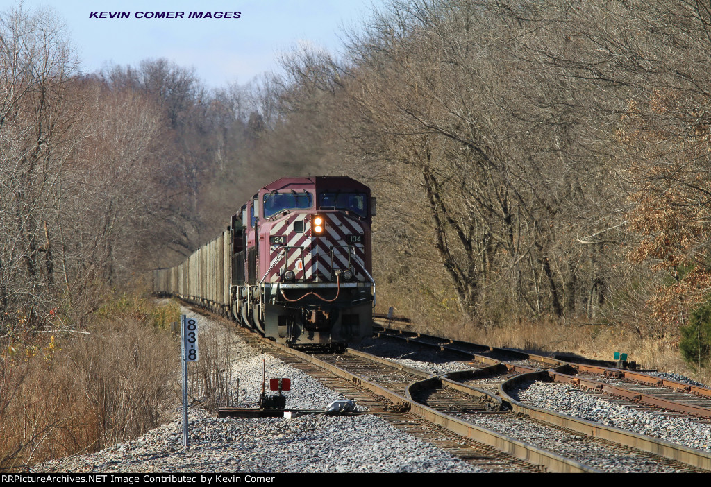 CEFX 134 is the leader on train LG2 stopped to meet LG1