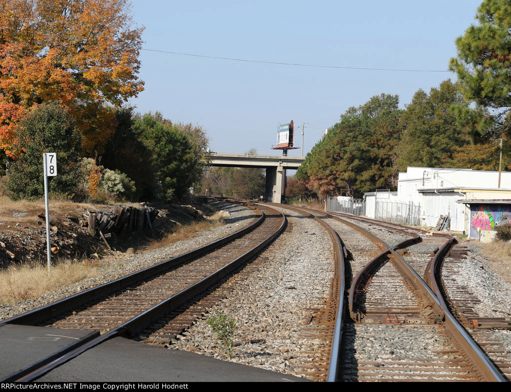 NS "H" line mp 78 on left; former Seaboard mp S 160 beside building