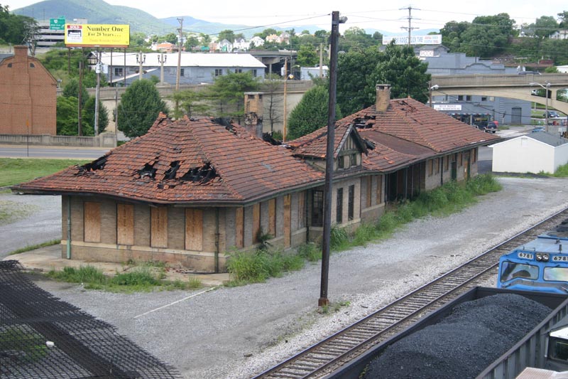 Trackside View of Fire Damaged Virginian Depot