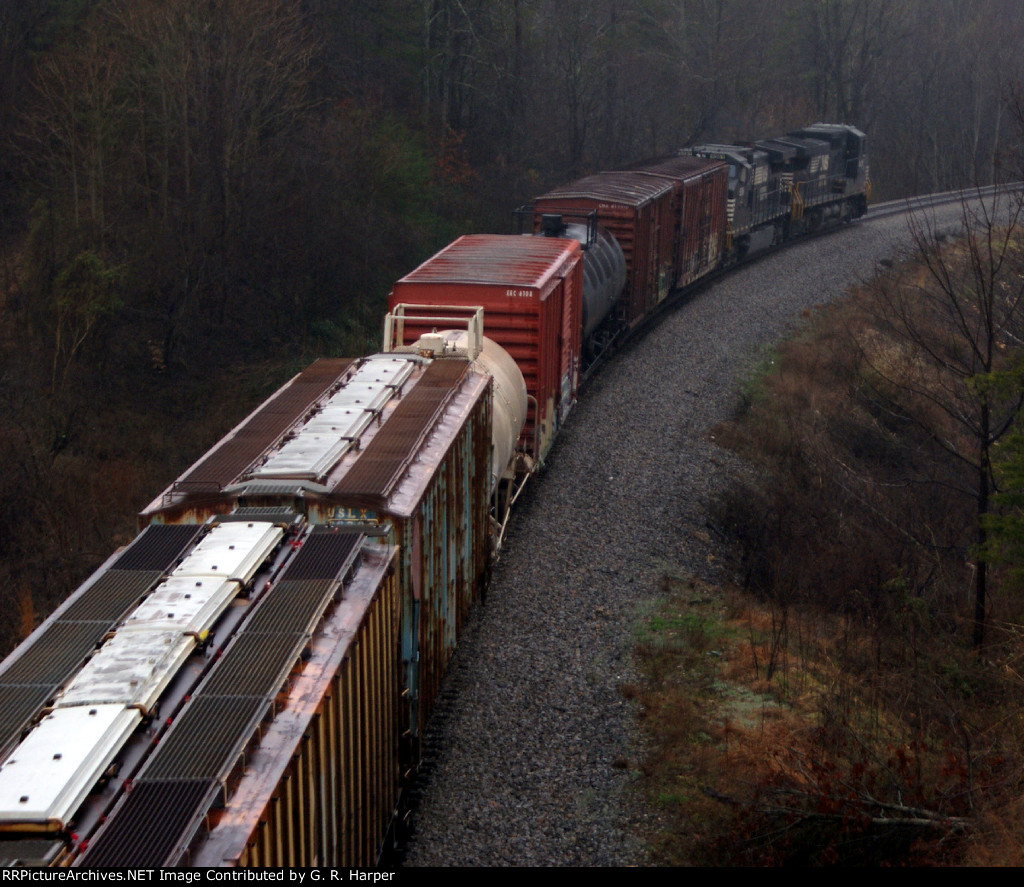 The V70 in the curve to the approach to the Possum creek trestle.  We are east of Lynchburg