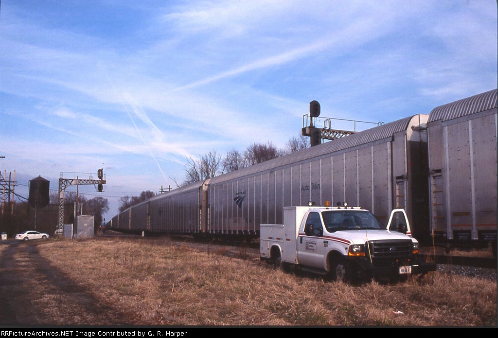 BBRR hi-rail truck witnesses the passage of the detouring Amtrak Auto-Train